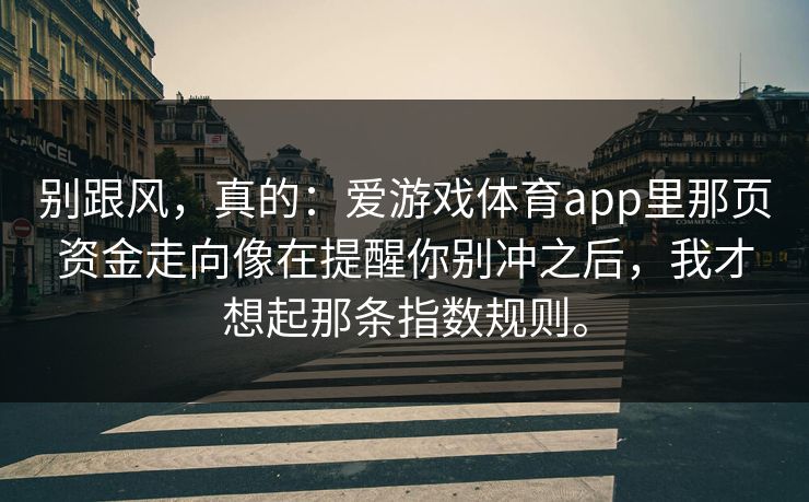 别跟风，真的：爱游戏体育app里那页资金走向像在提醒你别冲之后，我才想起那条指数规则。