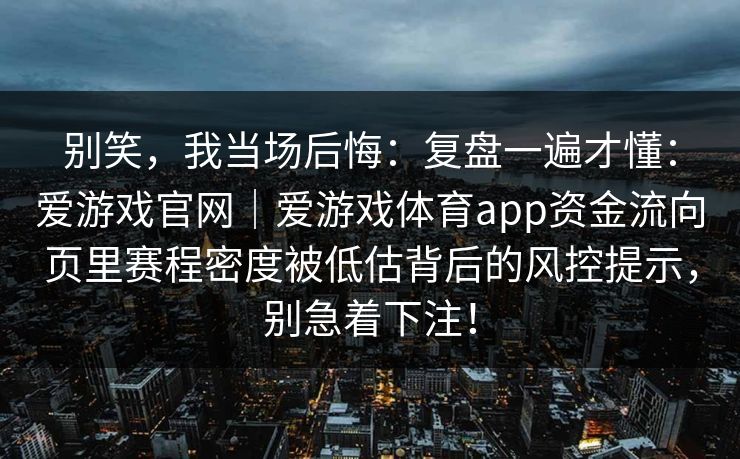 别笑，我当场后悔：复盘一遍才懂：爱游戏官网｜爱游戏体育app资金流向页里赛程密度被低估背后的风控提示，别急着下注！