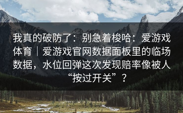 我真的破防了：别急着梭哈：爱游戏体育｜爱游戏官网数据面板里的临场数据，水位回弹这次发现赔率像被人“按过开关”？