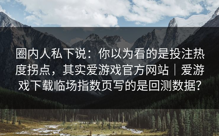 圈内人私下说：你以为看的是投注热度拐点，其实爱游戏官方网站｜爱游戏下载临场指数页写的是回测数据？