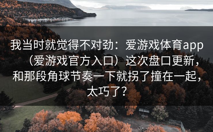 我当时就觉得不对劲：爱游戏体育app（爱游戏官方入口）这次盘口更新，和那段角球节奏一下就拐了撞在一起，太巧了？